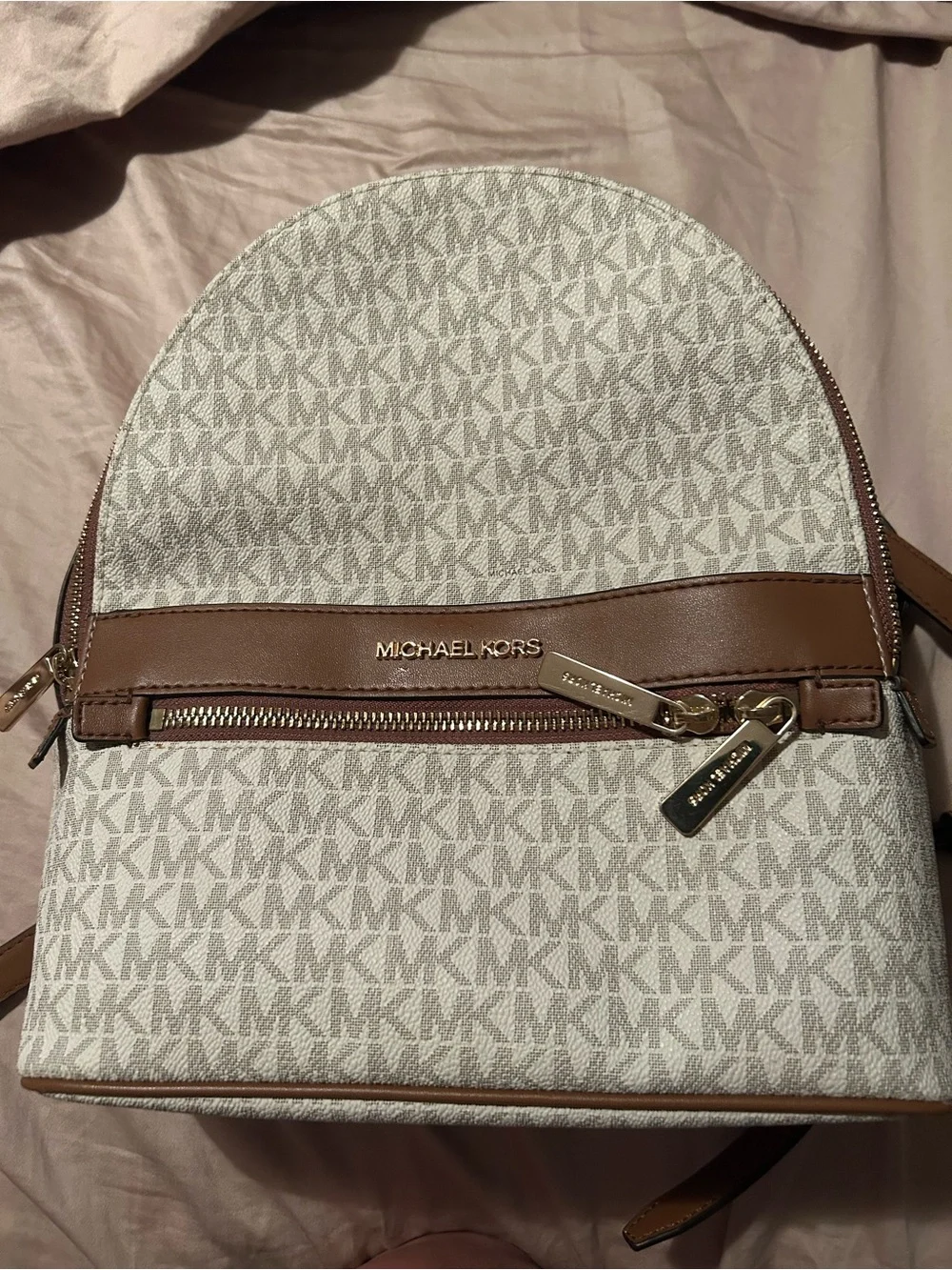 Michael Kors Cream & Brown MK Logo Dome Backpack